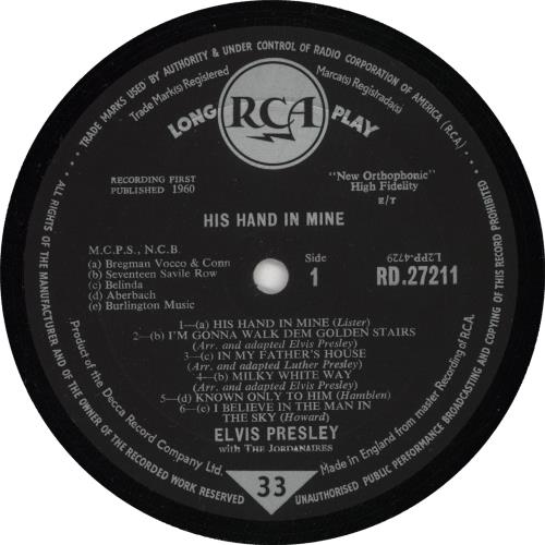 Elvis Presley His Hand In Mine - 1st UK vinyl LP album (LP record